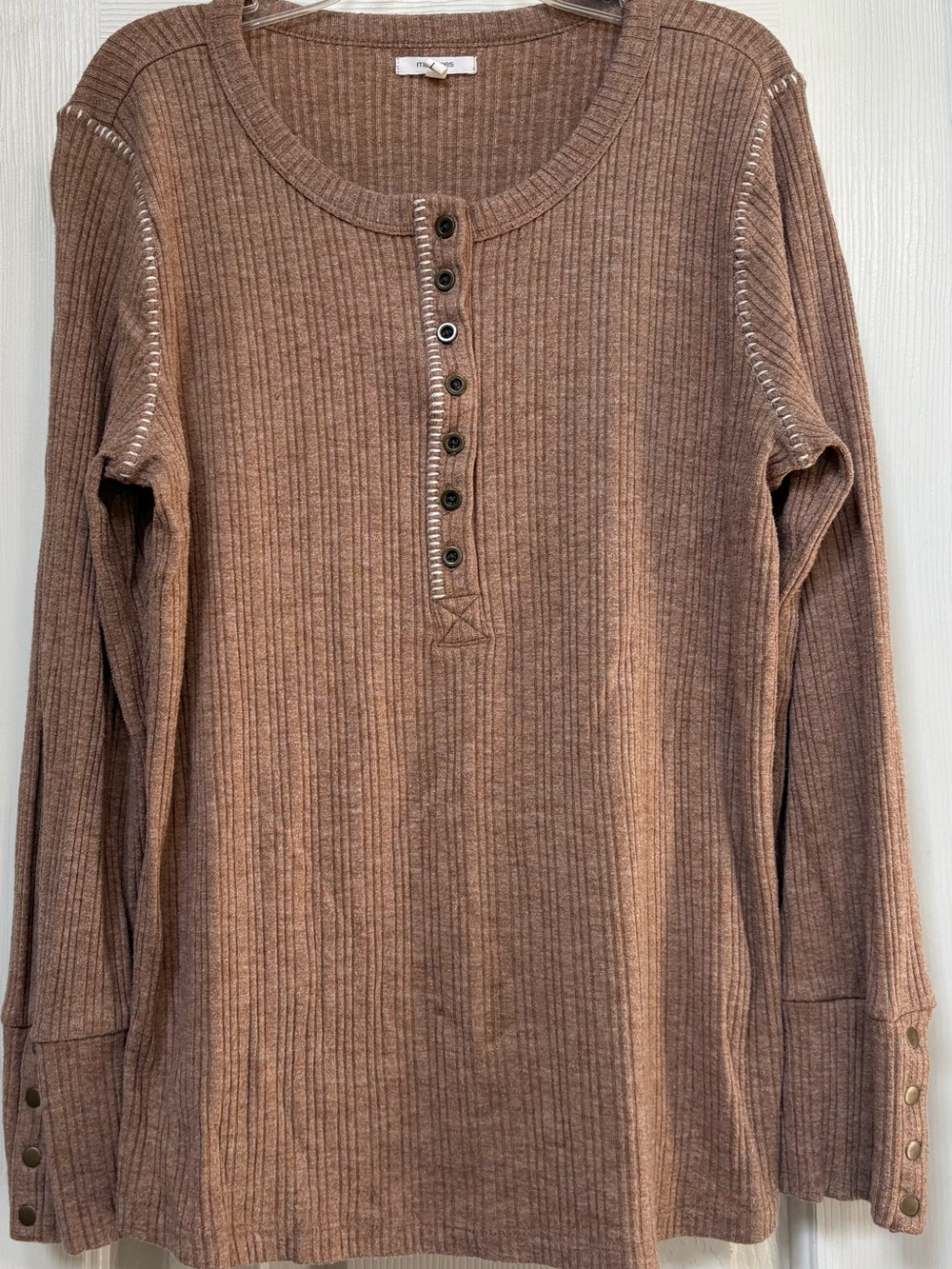 Maurices Ribbed Henley Long-Sleeve Shirt - Brown